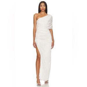 Lovers + Friends Hayden Gown One-Shoulder Long Women's Dress in Champagne Beige